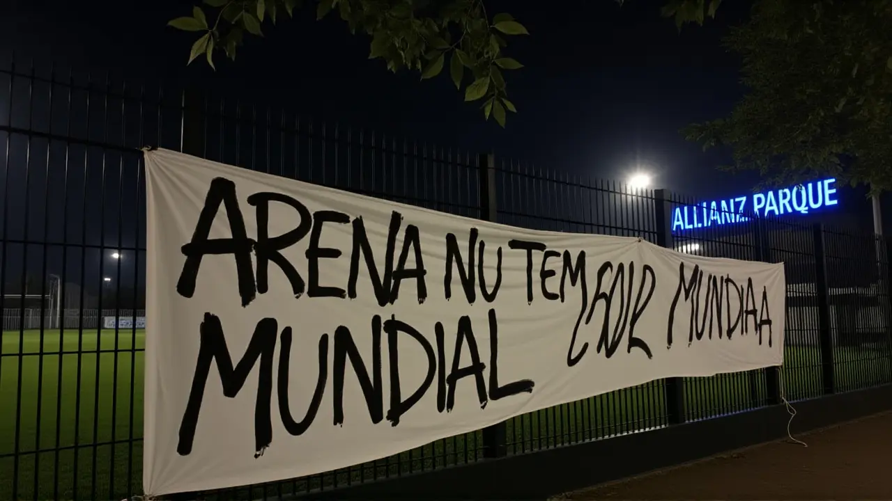 Torcida do Corinthians provoca Palmeiras com faixa no Allianz Parque